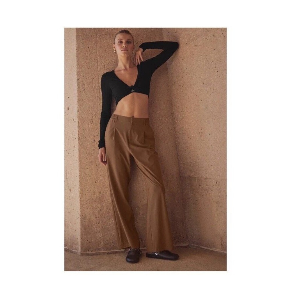 Alo Yoga Pursuit Trouser Brown Toasted Almond Wide Leg Pleated Pants Women small
